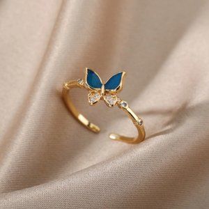 NEW Stainless Steel Cubic Zirconia Butterfly Blue rings